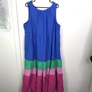 Ava Viv Dress Womens 1X Colorblock Colorful Pockets Cotton New Sundress